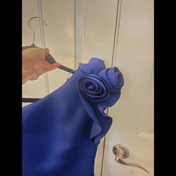 Eliza J One Shoulder Sheath Scuba Rose Women Midi Blue Dress Size 4 - Picture 4 of 5